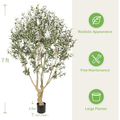 Realead Faux Olive Tree 7ft - Large Artificial Olive Tree Indoor with Realistic Leaves and Olives - Full and Grand Design Fake Olive Tree with Sturdy Base for Indoor Home Office Decor