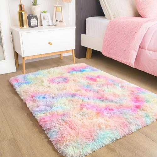 junovo Washable, Non-Slip Area Rug, Soft Rainbow Area Rug for Girl's Room, Children's Play mat, Baby Girl Bedroom Nursery Home Bedroom, 2ft x 3ft Tie-Dyed Rainbow