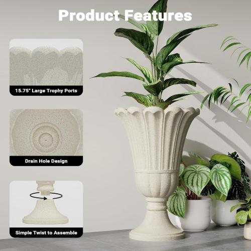 23 Tall Planters for Outdoor Plants Set of 2, Planter with Drainage Holes and Petal Design, Large Outdoor Planters for Porch, Garden, Indoor, Beige