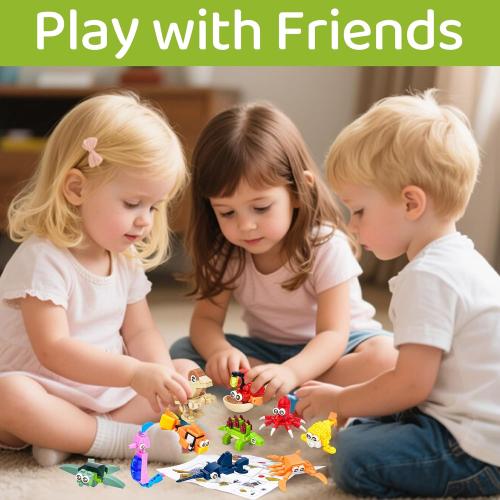 24 Packs Mini Building Blocks Animal Set with Themes of Dinosaur and Sea Creatures