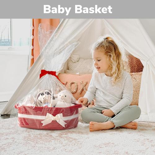 CHICVITA Small Storage Basket for Gifts, Gift Baskets Empty, Baby Basket for Toys, Towels, Decorative Woven Rope Baskets for Living Room, Red, 13x 10x 5