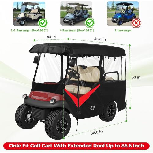10L0L Universal Golf Cart Enclosure 86.6in 4 Passenger Fit for Yamaha Club Car EZGO TXT RXV, Waterproof Windproof Snowproof Portable Transparent 4 Sided Driving Cover