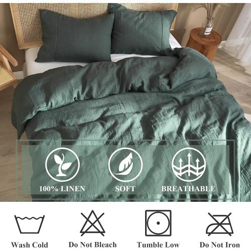 1 Pack Ivellow Green Linen Duvet Cover King 100% Pure Washed French Flax Linen Duvet Cover King Size Soft Breathable Natural Linen King Duvet Cover Linen Bedding