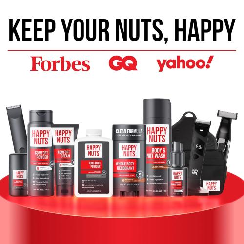 HAPPY NUTS Comfort Powder Spray Deodorant For Men: Anti-Chafing, Sweat and Odor Control for Jock Itch, Aluminum-Free, 2.75 oz (1 Pack), Fragrance-Free
