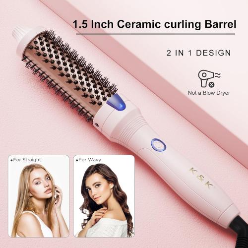 K&K 1.25 Inch Tourmaline Ionic Hot Brush Hair Curler for Loose & Volume Curls, Long Hair Heated Styler, Dual Voltage