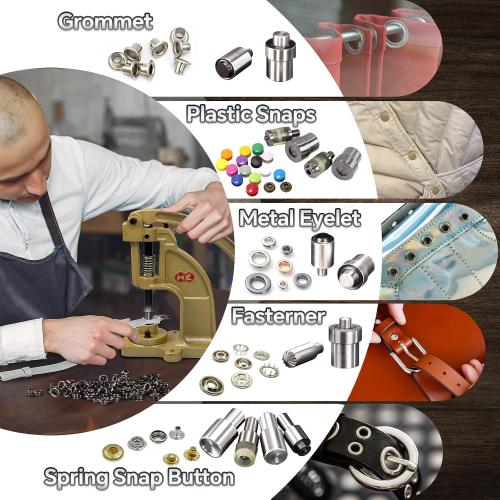 Upgraded Have Duty Hand Press Grommet kit with Eyelet Punch Tool kit.3 Dies and 1500 Pcs Grommets for Fabric tarps Curtains Paper Leather and Canvas.