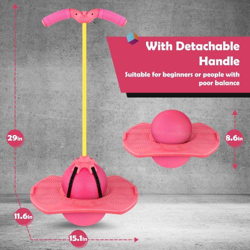 Pogo Jumper with Handle and Ball Pump, High Jump Toy Bounce Jump Trick Board Pogo Bouncing Ball Safe and Fun Pogo Stick for Kids Boys Girls and Adults (Pink)