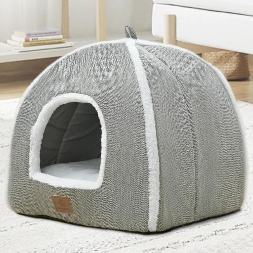 Cat Beds for Indoor Cats-Cat Bed Cave House Tent for Kittens and Small Pets with Washable Cushioned,Soft and Warm Indoor House, Grey, 15 inches