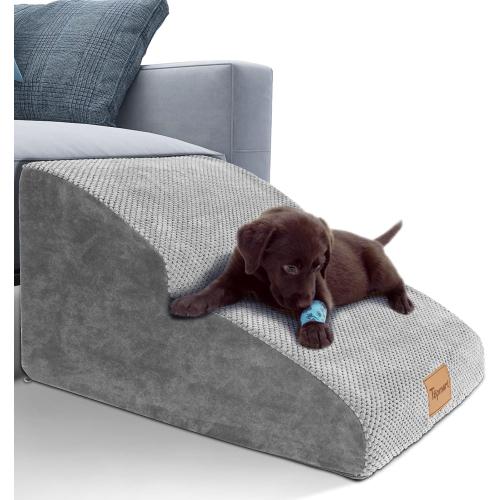 Color Grey Topmart High Density Extended Foam Dog Ramp&Steps 2 Tiers,11.8 High,Non-Slip Dog Stairs,Soft Foam Pet Ladder with Waterproof Cover,Best for Injured,Older Cats,Pets with Joint Pain