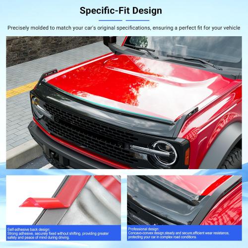 PTYYDS Hood Deflector Compatible with 2021-2026 Ford Bronco 2/4 Door Hood Protector ABS Glossy Black Shield Replacement for 2021-2026 Ford Bronco Accessories