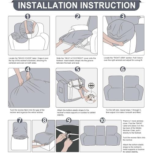 ANARACHON Leather Look Recliner Couch Cover, 8-Pieces Stretch Recliner Sofa Covers, Soft Reclining Slipcover, Washable Furniture Protector for Pets (3 Seater, Brown)