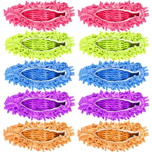 Set of 10 Pieces Microfiber Mop Slippers Shoes Cover Soft Washable Reusable Floor Polishing Dust Dirt Hair Men Women Sweeper Cleaning Mop Tool for House Office Bathroom Kitchen, Multicolored 5 Pairs