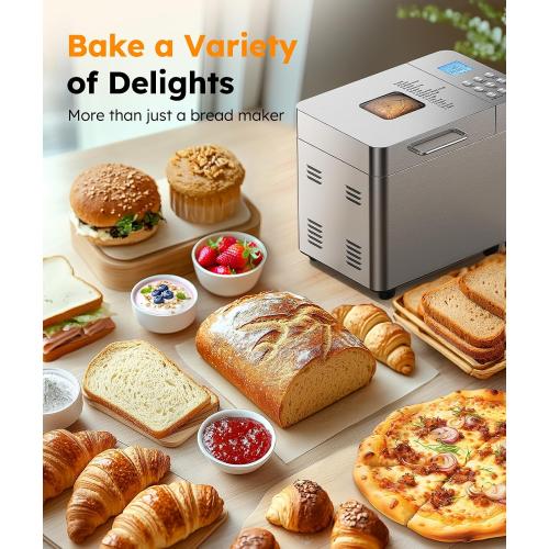 Color Silver 2LB Bread Maker Machine, OSIPOTO 17 in 1 Automatic Stainless Steel Bread Machine, Non-stick, Beginner-Friendly Controls, 15 Hour Timer, Easy to Clean Low Noise, High Success Rate for Homemade Bread
