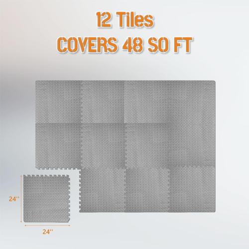 GREY GWT Puzzle Exercise Mat, EVA Foam Interlocking Floor Tiles for Home Gym, Workout Equipment, Treadmill, Protective Flooring, Fit Tile 48 SQ FT (12 Pcs)