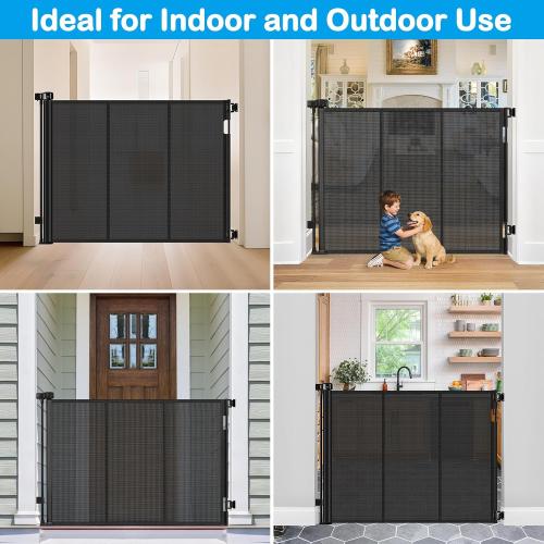 Reinforced 42 Inch Extra Tall Retractable Dog Gate with Reinforced Strips 55 Inch Wide Retractable Baby Gates for Doorways Anti-Scratch Extra Tall Dog Gate Outdoor Pet Gates for Dogs Indoor, Black