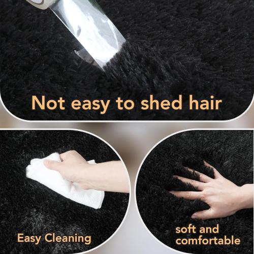 Round Area Rug 8Ft Black: Circle Black Rugs for Living Room- Fluffy Soft Round Rug- Shag Plush Carpet for Bedroom, 8x8 Feet