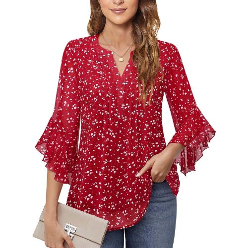 Timeson Women's 3/4 Sleeve Tops Dressy Casual Business Work Blouses Chiffon Shirts