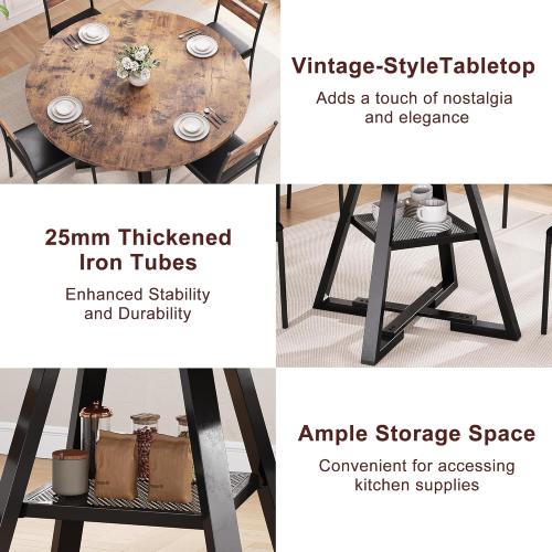 Round Dining Table for 4,Kitchen Dining Room Circle Dinner Pedestal Table,Space Saving Wood Kitchen & Dining Room Furniture (Vintage,)