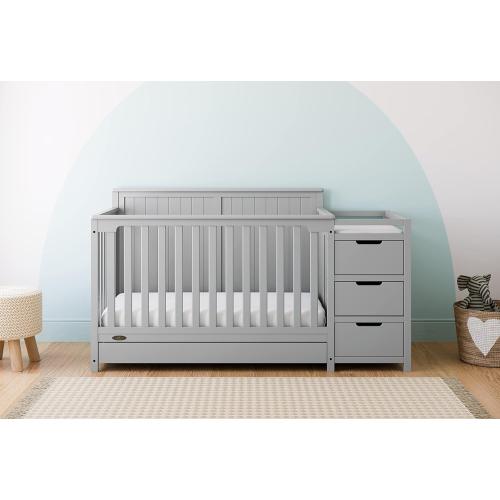 Graco Hadley 5-in-1 Convertible Crib & Changer (Pebble Gray) – GREENGUARD Gold Certified, Fits Standard Crib Mattress, Converts to Toddler Bed and Full Bed, 4 Adjustable Mattress Heights