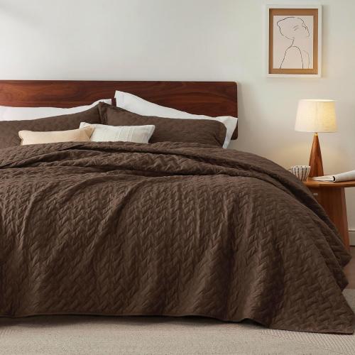 Bedsure Quilts King Size - Lightweight Bedspreads King Size with Basket Weave Pattern, Soft Quilt Bedding, Brown Comforter Coverlet for All Seasons (106 x 96)