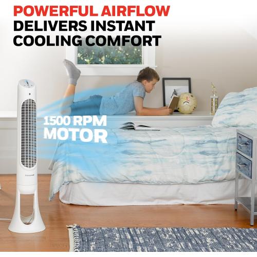 Honeywell QuietSet Whole Room Oscillating Tower Fan with Remote, White, HYF260