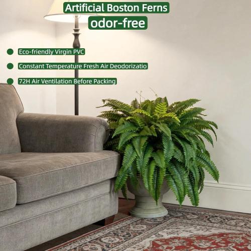 2 Pcs 53 Large Artificial Boston Fern For Outdoor,100 Leaves Each Full & Lifelike Fake Fern Plants For Outside,UV Resistant Faux Fern For Hanging Planters, Porch, Patio Poolside Indoor Outdoor Decor