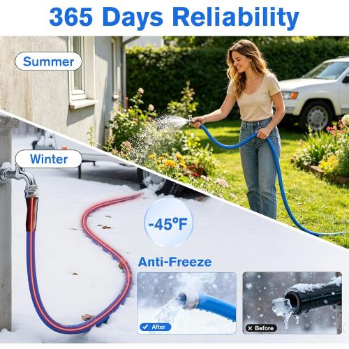 25FT Drinking Water Hose, Heated Anti Freeze Garden Hose Camper | BPA free non-toxic drinking water heated anti-freeze hose ideal for camper rv marine boat and garden home use