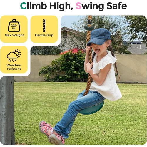 DECORLIFE Tree Swing for Kids, Adjustable Rope Swing Disc Swing for Outside with Platform Carabiners and Strap Outdoor, Playground Accessories, Green