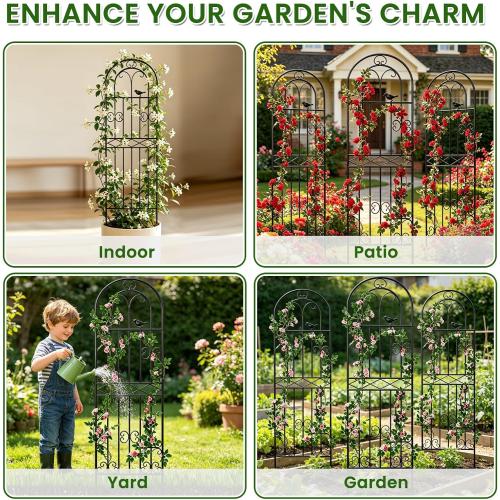 1 Pack 70.8x19.7 Metal Gardon Trellis for Climbing Plants Flowers Outdoor | Rustproof, Heavy Duty, Black Coating Gardon Trellis for Rose, Vines, Flowers, Perfect for Training Climbing Plants, Black