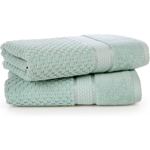 Ample Decor 100% Cotton Hand Towel for Kitchen Set of 2 Mint Green, Absorbent Premium Quality, Oeko TEX Certified, for Bathroom, Hotel, Spa, Gym, Kitchen - 18 X 28 Inch - Mulaayam Collection