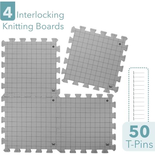 Mr. Pen- Interlocking Blocking Mats, 12” x 12”, 4 Pack with 50 T-Pins | For Knitting & Crochet Projects, Foam Board Design, Includes Pins for Yarn Craft Blocking