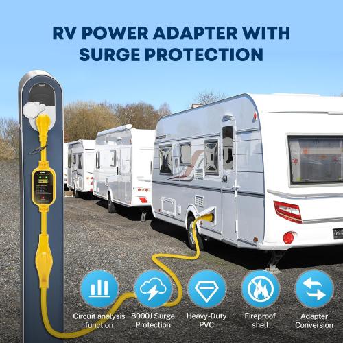 Kohree 30 Amp to 50 Amp RV Adapter with Surge Protection, 8000 Joules RV Surge Protector 30/50 Amp, Circuit Analyzer for Camper Trailer, NEMA TT-30P to NEMA 14-50R