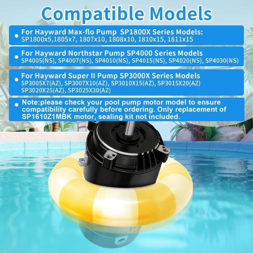 SP1610Z1MBK 1 1/9Hp Pool Pump Motor for Swimming Pool, Fit for Hayward Super II/Max-Fo/Northstar Pump Series Models