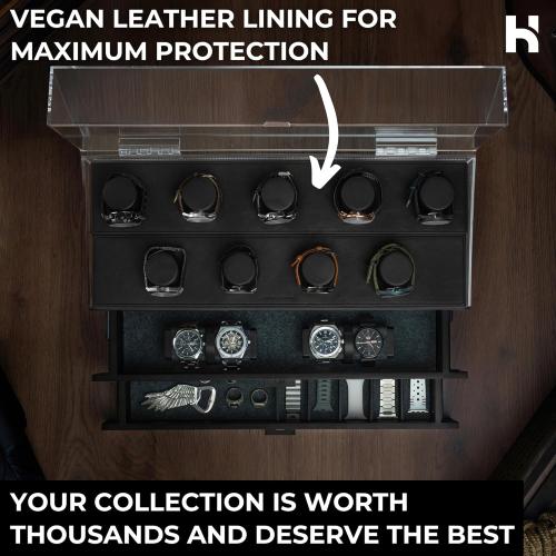 Holme & Hadfield Premium 17-Slot Wooden Watch Display Case – Extra Large Handcrafted Men’s Watch Box with Two Drawers – Birthday Gift for Crazy Collectors – Luxury Built to Last