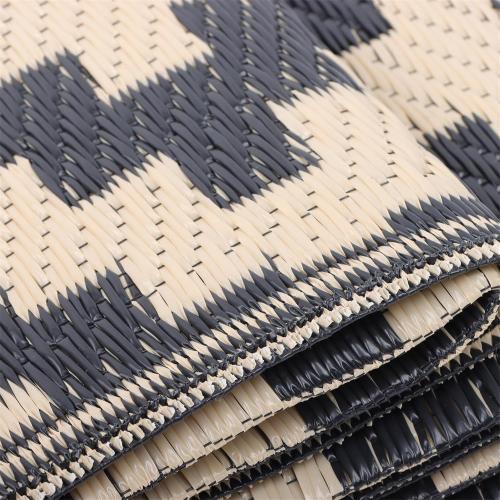 WFLNHB Outdoor Rug 4x6ft, Foldable Reversible Outdoor Plastic Straw Rug, Outdoor Carpet, Outside for Patio, Camp, Picnic, Balcony, Deck, Backyard, Black and Beige