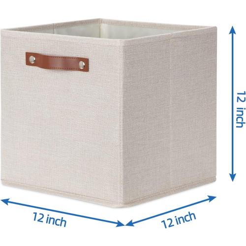 Temary Cube Storage Bins 12 Inch Storage Cubes 4PCs Fabric Organizer Bins Boxes with Handles, Sturdy Collapsible Closet Storage Organizer for Shelf, Bedroom, Cabinet (Beige, 12 x 12 x 12)