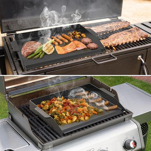 Onlyfire Universal Cast Iron Cooking Griddle, Pre-Seasoned Nonstick Coating Griddle Flat Top Grill Plate with Extra High Sidewalls for All Gas Grills and 4 Burner Range Oven, 23 x 16