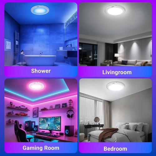 Shower Lights for Inside Shower - 1 Pack Rechargeable Ceiling Light with Remote, Color Changing & White Timing Light, Motion Sensor Battery Powered Shower Lamp for Bathroom Closet Patio
