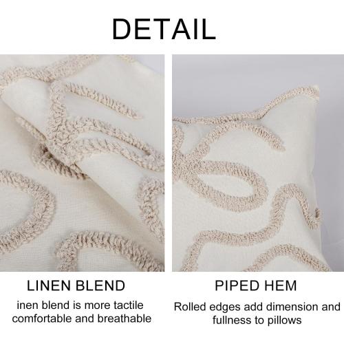 Coquette Bow Tufted Throw Pillow Cover 12x 20, Boho Neutral Linen Pillow Cushion Case