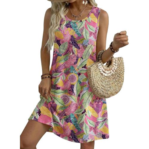 XL Summer Dresses for Women 2026 Sleeveless Casual Floral Tshirt Sundress with Pockets Loose Tank Beach Dress