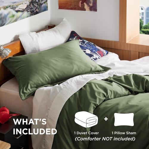 Bedsure Duvet Cover Twin/Twin XL Size - Extra Soft Double Brushed Bedding Set with Zipper Closure, 2 Pieces, Includes 1 Duvet Cover (68x90) & 1 Pillow Sham, Comforter Not Included, Olive Green