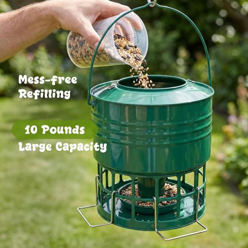 KOL Wild Bird Feeder, 8-10LBS Large Capacity Outdoor Hanging Feeder with 32 Access Holes, Locking Top Helps Reduce Squirrel Stealing, Easy to Clean, Attracts Cardinals Finches (Jasper)