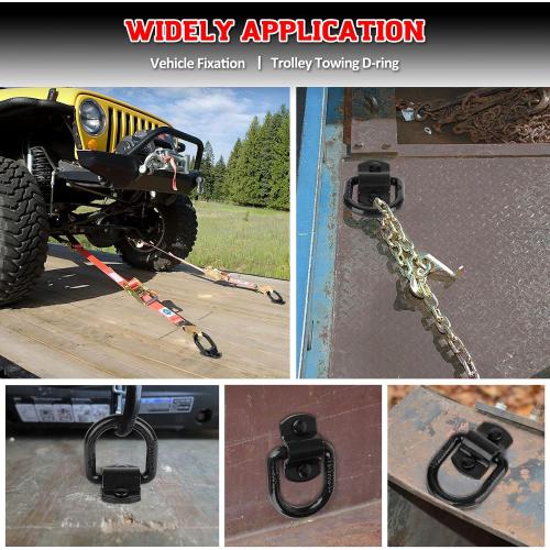 AUTOBOTS 1/2 Heavy Duty Bolt-On Forged D Ring, 12000Lbs Break Strength Tie Down Anchors Hooks, for Trailers, Trucks, and Cargo Tie Downs (Pack of 4) Black