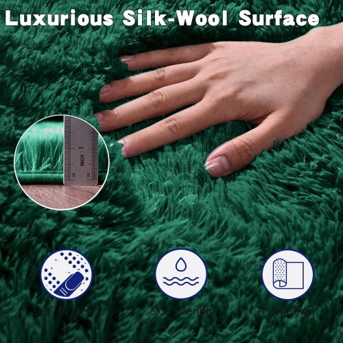 Green Fluffy Rug for Bedroom 4x5.9 ft - Ultra Soft & Non Slip Shaggy Area Rug, Comfy Durable Carpet for Living Room Kids Room Teens Dorm Home Decor, 1.7'' Thick Indoor Plush Carpets