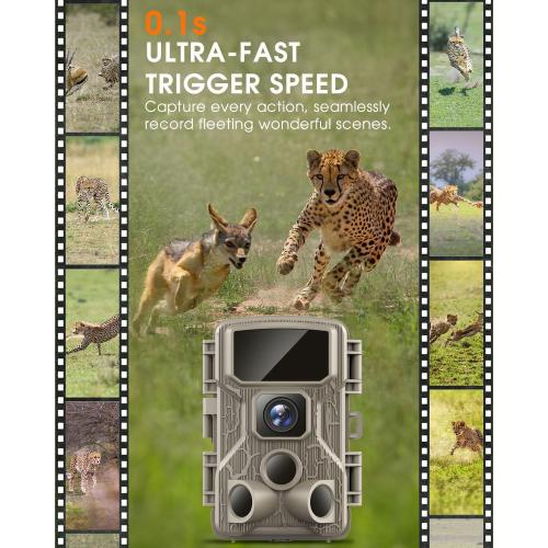 Trail Camera WiFi 4K 64MP with 64GB Memory Card 8 Batteries and Night Vision Ip67 Waterproof 130°Wide Angle 0.1s Trigger Speed, Suitable for Outdoor Wildlife Detection, Monitoring Game Cam