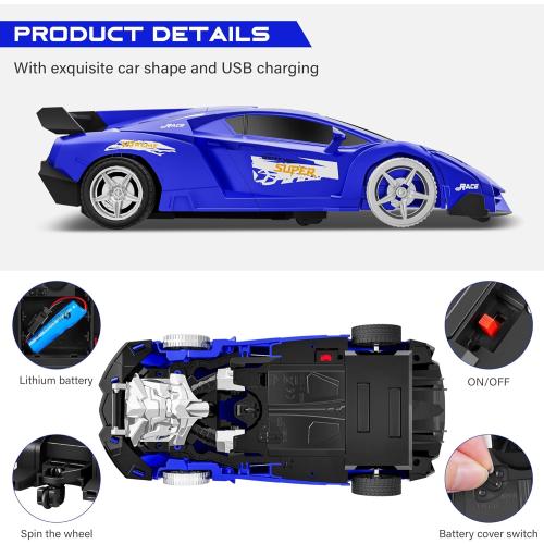 Remote Control Car, Toy for 3-8 Year Old Boys, 360° Rotating RC Deformation Robot Car Toy with LED Light, Transform Robot RC Car Age 3 4 5 6 7 8-12 Years Old for Kids, Boys Girls Birthday Gifts (Blue)