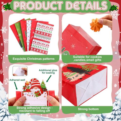 Blosssound 30 Pack Winter Paper Gift Bags Blue Wonderland Treat Bags with Name Stickers Christmas Candy Cookie Craft Party Favors Holiday Festive Home Party Decor Supplies(Christmas Tree)