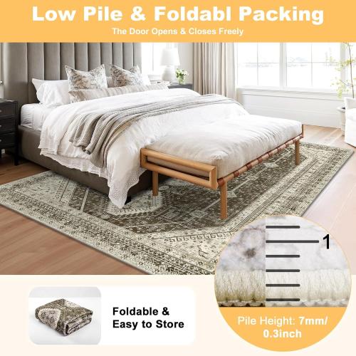 LOKHOM 8x10 Area Rugs for Living Room, Non-Slip Washable Vintage Area Rug, Low Pile Soft Faux Wool Large Floor Carpet Accent Rug for Bedroom Kitchen Entryway Dining Room Nursery,Vintage Brown