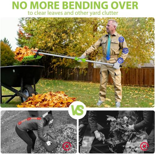 2-in-1 Leaf Grabber Rake, Back Saving Leaf Collector Tool with Long Handle, Efficient Leaf Picker Upper Grabber, Leaves Pickup Shovel for Lawns Yard Work Gardening