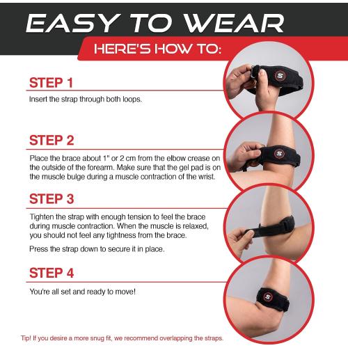 Sleeve Stars Tennis Elbow Brace for Men & Women, Elbow Brace for Tendonitis, Tennis Elbow Strap, Golfers Elbow Brace, Elbow Support Wrap for Tennis Elbow Relief, Fits 9-23 (Pair/Black)